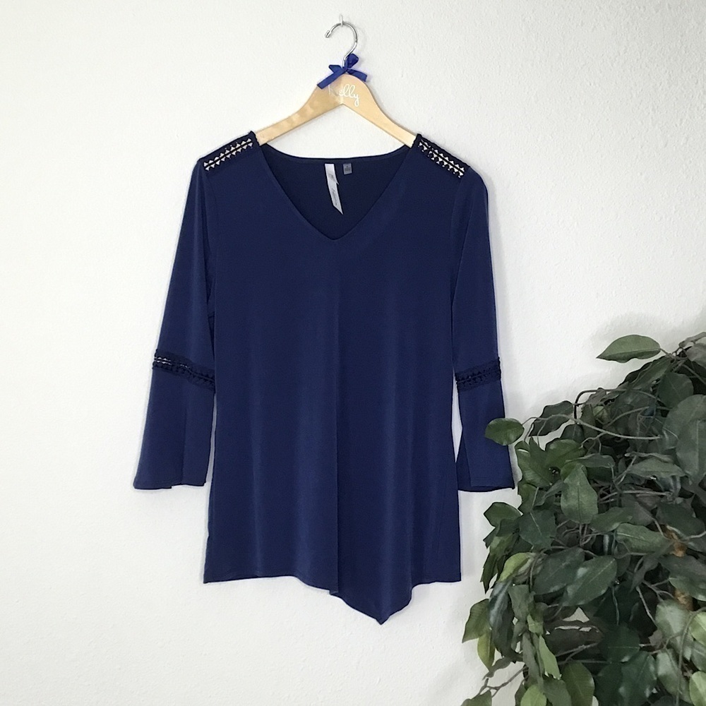 NY Collection Asymmetrical Blue Blouse